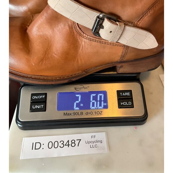 Tan Leather Combat Boots with Shearling Cuff - Picture 15 of 15